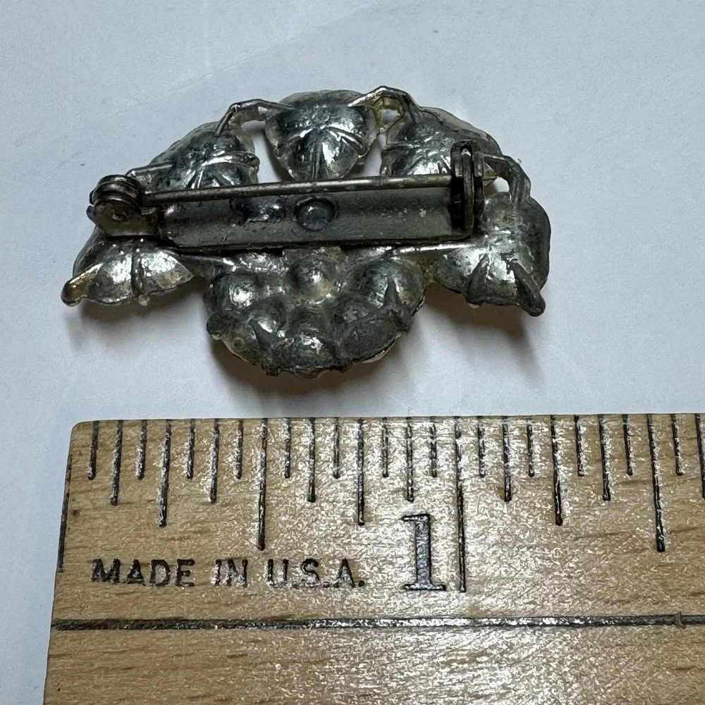 Clear Rhinestones Brooch Pin Vintage MCM Silver Tone Prong‎ Set Art Deco
